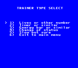 PAR Trainer Type Selection Screen